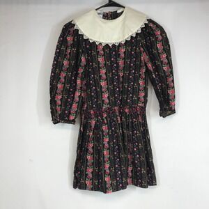 Polly Finders Kids Girls Floral Print Dress Size 7 Long Sleeve Peter Pan Collar